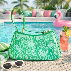 Lilly Pulitzer Green White Floral Shoulder Bag NWOT Resort Preppy Purse